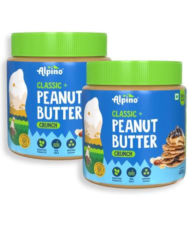 ALPI NO Classic Peanut Butter Crunch 800g - Roasted Peanuts Brown Sugar & Sea Salt - 24g Protein non-GMO Gluten Free Vegan Plant Based Peanut Butter Crunchy 400g Pack of 2
