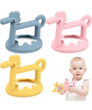 Sratte 3 Pack Silicone Baby Teething Toy Hand Teething Toys for Babies 0-6 Months Anti-Drop Baby Teether for Sucking Needs Hand Baby Teether Less Dust Baby Chew Toy Baby Gift