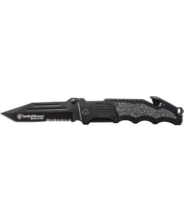Smith & Wesson Border Guard 10in High Carbon S.S. Folding Knife with 4.4in Tanto Blade and Aluminum Handle for Tactical, Survival and EDC Partially Serrated Edge