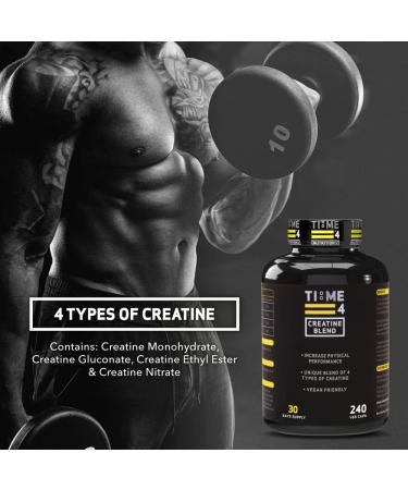Time 4 Creatine Blend - 240 Capsules | 30 Day Supply | 6000mg Daily Serving | Improve Muscle Strength | Vegan & Gluten Free - Buy Online on GoSupps.com