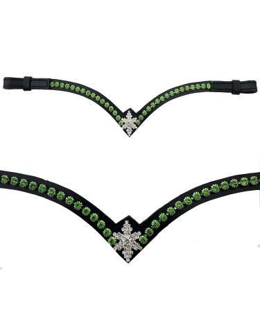 Leone Equipment Browband Horse Glitter in Gift Box (Full/Warmblood Green Stones/Black Leather)