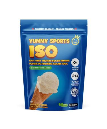 Yummy Sports Whey Protein Powder Isolate - 27g Protein Per Serving - Grass Fed Fast Absorbing Protein - Vegan Zero Sugar Keto Friendly Protein Supplement - 30 Servings 2 LBS - Vanilla Ice Cream