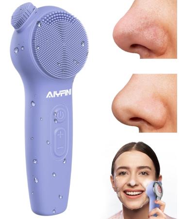 Face Wash Scrubber Cleanser Brush - Alyfini Silicone Electric Facial Cleansing Brush for Blackhead Remover Improve Acne Waterproof Shower Face Scrub Brush Exfoliating Massaging Deep Cleansing Pore Airyblue