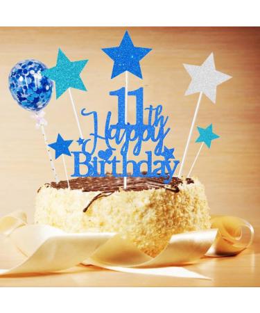 Elicola 11th Birthday Cake Toppers Blue Happy 11th Happy Birthday Cake Topper Glitter with Star Topper and Confetti Balloons for Eleven Years Old Mens Boys Birthday Party Decoration Supplies - Buy Online on GoSupps.com