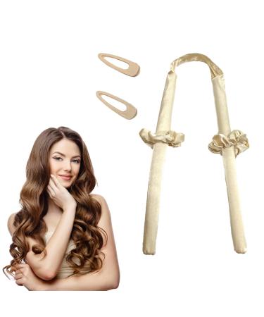 Heatless Curling Rod Headband Black Curlers for Long Hair Overnight Curls with 2 Silk Hair Ties Champagne