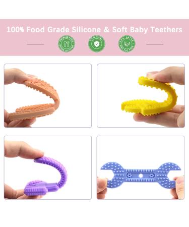 iZiv 5 Pack Soft Teething Toys for Babies 0-6 Months and 6-12 Months - Food Grade Silicone, BPA Free - Soothe Sore Gums, Baby Gift Set with Teether Clip - Buy Online on GoSupps.com