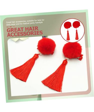 DOITOOL 3 Pairs Tassel Hair Ball Hair Clip Chinese New Year Hairpins Kids Hair Clips for Girls Chinese Girl Hair Accessories Decorate Modeling Artificial Fur Girl Child Red - Buy Online on GoSupps.com