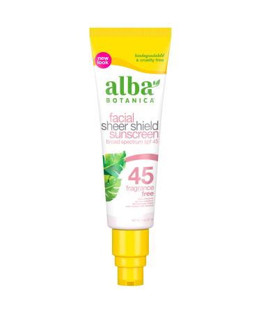 Alba Botanica Facial Sheer Shield Sunscreen SPF 45 Fragrance Free 2 oz (57 g)