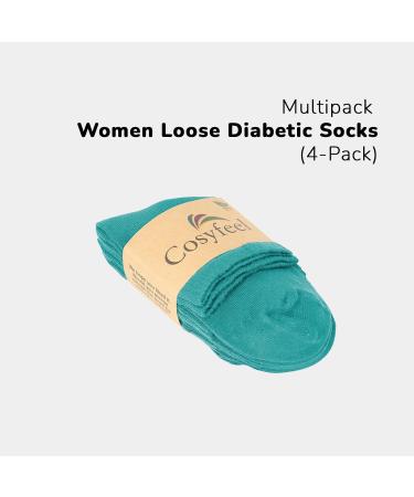 Cosyfeel Women Loose Diabetic Socks | 4-Pack Neuropathy Ankle Socks for Ladies | Super Soft Eco-Friendly Bamboo Material | Durable with Seamless Toe | Multicolour Patterns | 4 Seasons 7-9 1/2 BLUE CURACAO - Buy Online on GoSupps.com
