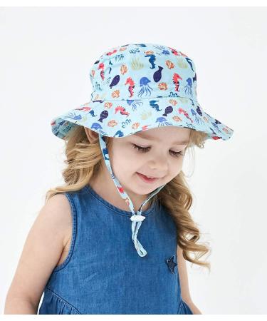 LACOFIA Toddler Baby Sun Hat | Wide Brim Bucket Hat for Outdoor Swim | Adjustable 6-24 Months | Unisex Kids Summer Hat | Light Blue - Buy Online on GoSupps.com