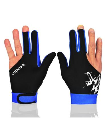 Anser M050912 Man Woman Elastic 3 Fingers Show Gloves for Billiard Shooters Carom Pool Snooker Cue Sport - Wear on The Right or Left Hand 1PCS (Blue, L)