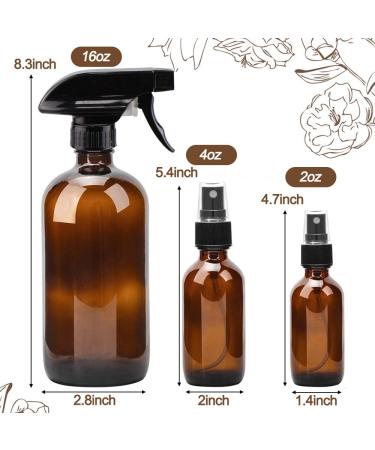 Amber Glass Spray Bottles Set - 16oz*2+4oz*2+2oz*4 Refillable Boston Round Containers for Cleaning, Gardening, Aromatherapy, Pets, Plants, Hair - Buy Online on GoSupps.com