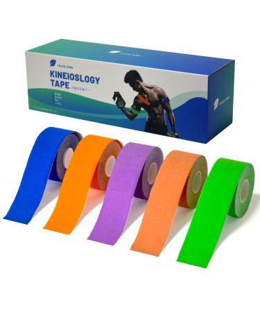 5 Rolls Waterproof Breathable Kinesiology Tape Athletic Elastic Kneepad Muscle Pain Relief Knee Taping for Gym Fitness Running Tennis Swimming Football (1.5 inches * 16.4 feet) 1.5 Inch * 16.4 feet