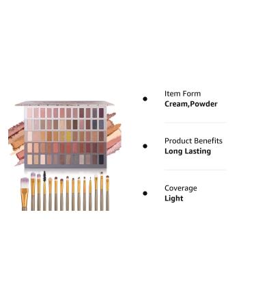 UCANBE Pro 60 Shades Eyeshadow Palette + 15pc Makeup Brushes Set - High Pigmented Naked Nudes, Shimmer, Matte, Metallic Smokey Eye Shadow - Neutral Pallet Kit - Buy Online on GoSupps.com