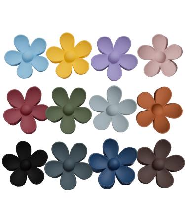 12 Pcs Flower Claw Clip Large Flower Hair Clip Matte Thick Cute Hair Claw Clip for Women Girls Hair Accessories by MLMOMVME Solid Colors Matte Solid color