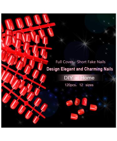 120 Pcs Short Stiletto Red False Nail Tips | Full Cover Acrylic Gel Press on Nails - Buy Online on GoSupps.com