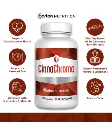Barton CinnaChroma Cinnamon Capsules - 30 Capsules with Chromium and Vanadium for Metabolism and Cardiovascular Health - Buy Online on GoSupps.com