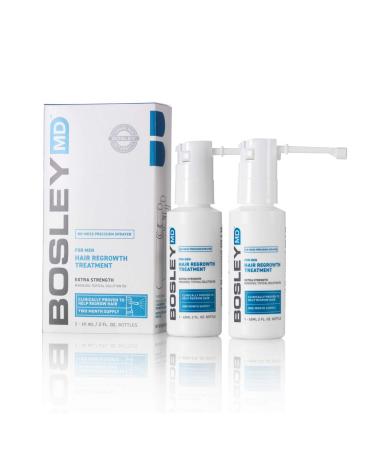 BosleyMD Minoxidil Spray, Extra Strength Thinning Treatment/Hairspray for Hair Loss and Hair Regrowth for Men and Women, Topical Solution, No Mess Sprayer, 2-Pack, 2-month Supply - Buy Online on GoSupps.com
