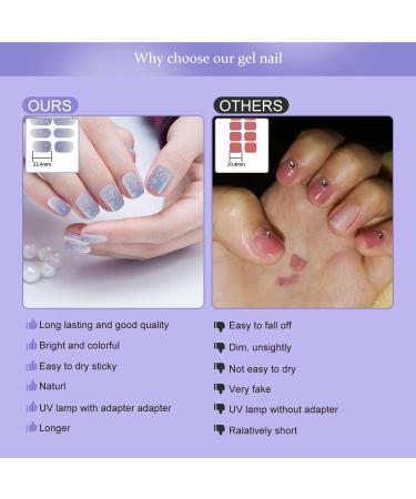 Dukasou 28pcs Gradient Flash Powder Gel Nail Strips | Long-Lasting UV/LED Gel Nail Stickers for Women, Girls, Kids | DIY Decorations | Birthday Party Favor Gifts | Includes Prep Pads, Nail File & Wood Stick - Buy Online on GoSupps.com