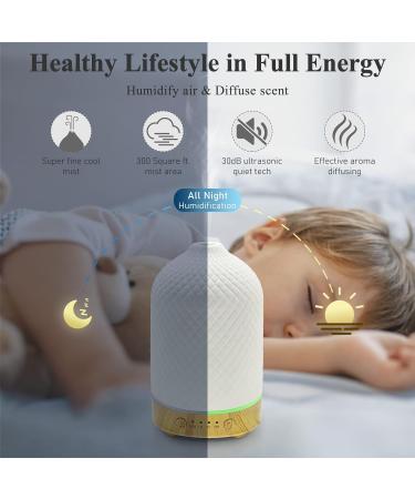 Essential Oil Diffuser Aromatherapy Air Cool Mist Diffuser 100ml Ceramic Aroma Scent Diffusers Humidifier with Auto Shut Off Ultrasonic Quiet/4 Timing Set/7 LED Lights for Home Office Sleep Lattice Wood - Buy Online on GoSupps.com
