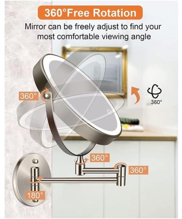 QUR 8In Chargeable Vanity/Bathroom Double Side Mirror 1X/10X Enlarge LED&3Color Temp Touch Screen 360 Rotat C - Buy Online on GoSupps.com