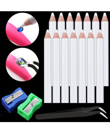 Rhinestones Picker Pencil for Nail Art Gem Crystal Pick up Tool 3.35-inch Rhinestone Pickup Pen 14Pcs with Pencil Sharpener 2Pcs + Tweezer 1Pc 3.35in Picker Pencil Pack 1