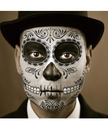Day of The Dead Sugar Skull Face Temporary Tattoos Set with Flower Crown Headband - Perfect for Halloween Masquerade Party - Buy Online on GoSupps.com