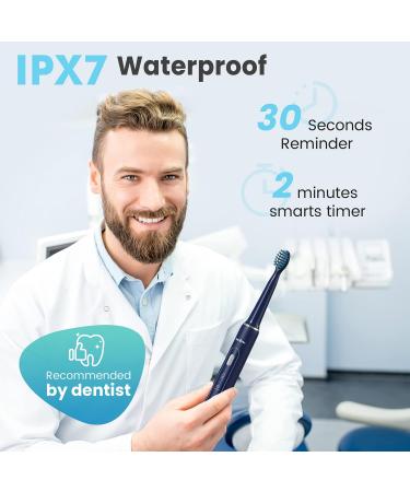 Rechargeable Sonic Electric Toothbrush with 7 Brush Heads - 3 Modes, Smart Timer, IPX7 Waterproof - Blue (Teens & Adults) - Buy Online on GoSupps.com