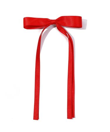 Women Bowknot Decor Hair Clip Long Ribbon Anti-slip Hair Pin Hair Clamps Grab Hairpin Hair Accessories Red