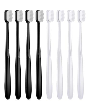 8 Pieces Soft Toothbrush Micro Nano Extra Soft Bristles Manual Soft Toothbrush with 20,000 Bristles for Teeth Oral Gum Recession Adults Kids Child (Black, White)