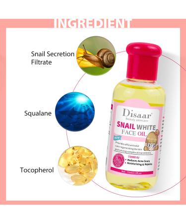 DISAAR Beauty Snail Face Body Oil Reduces Acne Scars Moisturizing Dry Facial Skin Care Repairs 75ml/2.5fl.oz - Buy Online on GoSupps.com