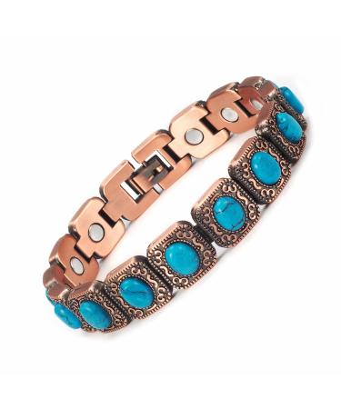 Yinox magnetic therapy arthritis copper bracelet for women effectively relieves arthritis and wrist pain lodged with Turkish turquoise combines fashion and health (3500 gauss) (K)