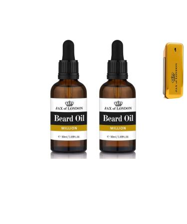 Jax of London Million Aftershave Inspired Beard Oil 100ml Bundle Pack. Beard Conditioning & Growth Oil with Vitamin E Luxury Scented Men s Cologne Fragrance Million 50 ml (Pack of 2)