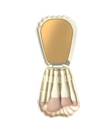 Shell Portable Travel Makeup Brush Set Makeup Brushes 5 Sizes Brush Mini Complete Function Cosmetic Brushes With Mirror Set (White)