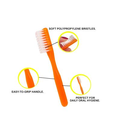 Dukal Orange Toothbrushes 144 Pack - Short Handle, Soft Bristles, Rounded Tips, Ideal for Sensitive Enamel - Individually Packaged - Buy Online on GoSupps.com