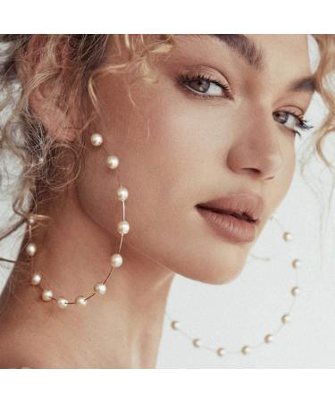 YRlilicc Large Hoops Super Huge Circle Pearls Earrings Thin Dangle Gold Lightweight Fashion Elegant Wedding Women Accessories Jewelry Gift for Her