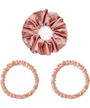 Luxury Silk Skinnie Hair Bobbles Scrunchies - Set of 3 | 100% Pure Mulberry Silk | 22 Momme | Hair Friendly & Elastic | Luxury Diamonds Color - Buy Online on GoSupps.com