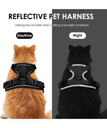Adjustable Soft Kitten Vest with Reflective Stripes & Breakproof Cat Dishes Set - XXS Black Harness for Small Kittens - Buy Online on GoSupps.com