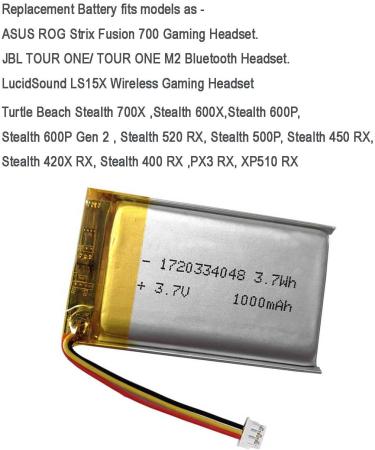 1000mAh 3.7V Battery Replacement for ASUS ROG Strix Fusion 700 Turtle Beach Stealth 700X/600X/600P/500P LucidSound LS15X JBL TOUR ONE & M2 Headsets - International Shipping Available - Buy Online on GoSupps.com