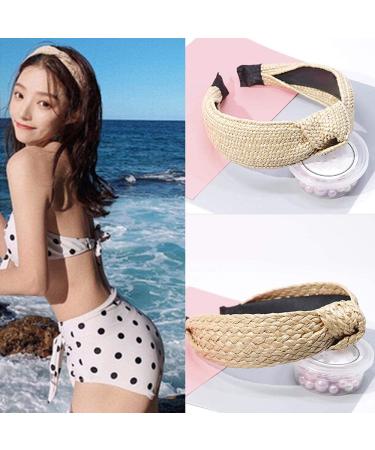 ZOSTLAND Braid Straw Wide Headbands Knot Turban for Women and Girls (2pcs Beige) - Buy Online on GoSupps.com