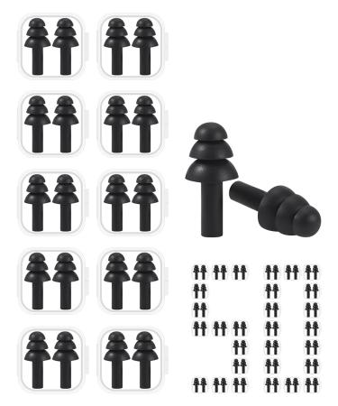 50 Pairs Reusable Silicone Ear Plugs - Waterproof Hypoallergenic - Ultra Comfortable Noise Reduction Earplugs for Swimming Concerts Snoring Loud Noise NRR 26dB with Carry Case (Black)