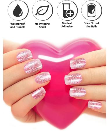 EBANKU Cured Gel Nail Strips Gel Nail Strips Long Lasting Waterproof Real Nail Polish Strips Wraps Stickers with Cuticle Stick Nail File Nail Wipes & Sealing(UV/LED Lamp Required) Pink Glitter - Buy Online on GoSupps.com