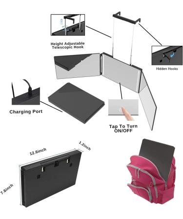 DQinLit Rechargeable Barber Mirror Light with LED Lights - 3 Way Self Hair Cutting System for Shaving, Grooming, and Makeup - Buy Online on GoSupps.com
