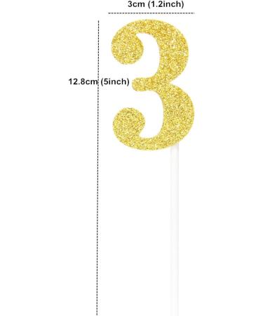Newqueen 24 Pieces Glitter Number 3 Cupcake Toppers Gold Age Three Cake Picks Decoration for Anniversary Baby Shower 3rd Birthday Party - Buy Online on GoSupps.com
