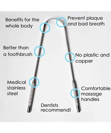 Stainless Steel Tongue Scraper for Adults & Kids - Ayurvedic Metal Cleaner for Bad Breath - Surgical Grade Professional Tongue Cleaner - Buy Online on GoSupps.com