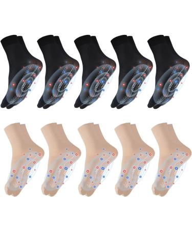 Tourmaline Ionic Body Shaping Stretch Rapid Detox & Tourmaline Ionic Body Shaping Stretch Socks Foot Massage Thermotherapeutic Sock (5*Black+5*Skin Tone)