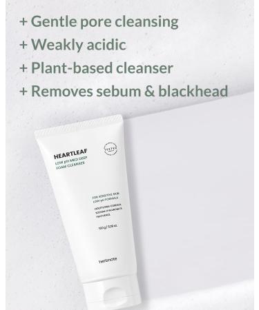 Heartleaf Low pH Deep Foam Cleanser - Gentle Sebum Removal & Deep Pore Cleanser with Houttuynia Cordata & Hyaluronic Acid - Soothes Sensitive Skin - 5.29oz - Buy Online on GoSupps.com