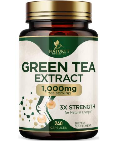Green Tea Extract Capsules 1000 mg - Standardized 45% EGCG & 98% Polyphenols - 3X Strength Green Tea Pills for Natural Energy - Supports Heart Health Herbal Supplement Vegan Non-GMO - 240 Capsules 240 Count (Pack of 1)
