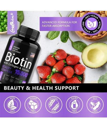 Biotin 15000mcg (120 Capsules) with MSM Collagen Keratin - Anti-Aging for Hair Skin and Nails - Buy Online on GoSupps.com