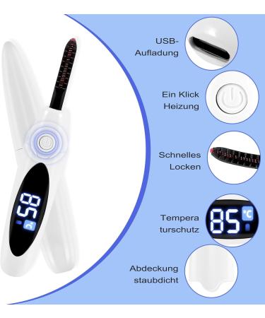 Duontyye Electric Heated Eyelash Curler USB Charge Makeup Curling Kit Long Lasting Natural Eye Lash Curler White - Buy Online on GoSupps.com